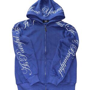NWT Yours Truly By Phora Love Yourself Blue Zip Hoodie Size M